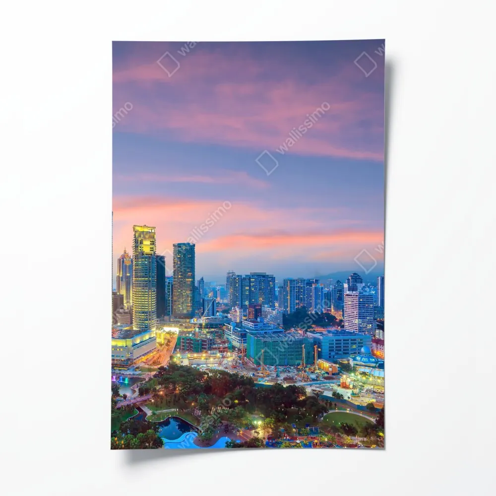 Poster Kuala Lumpur skyline bei dämmerung – Wallnifity® Poster Kuala Lumpur skyline bei dämmerung – Wallnifity®