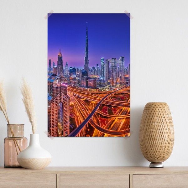Poster Dubai panorama bei dämmerung – Wallnifity® Poster Dubai panorama bei dämmerung – Wallnifity®