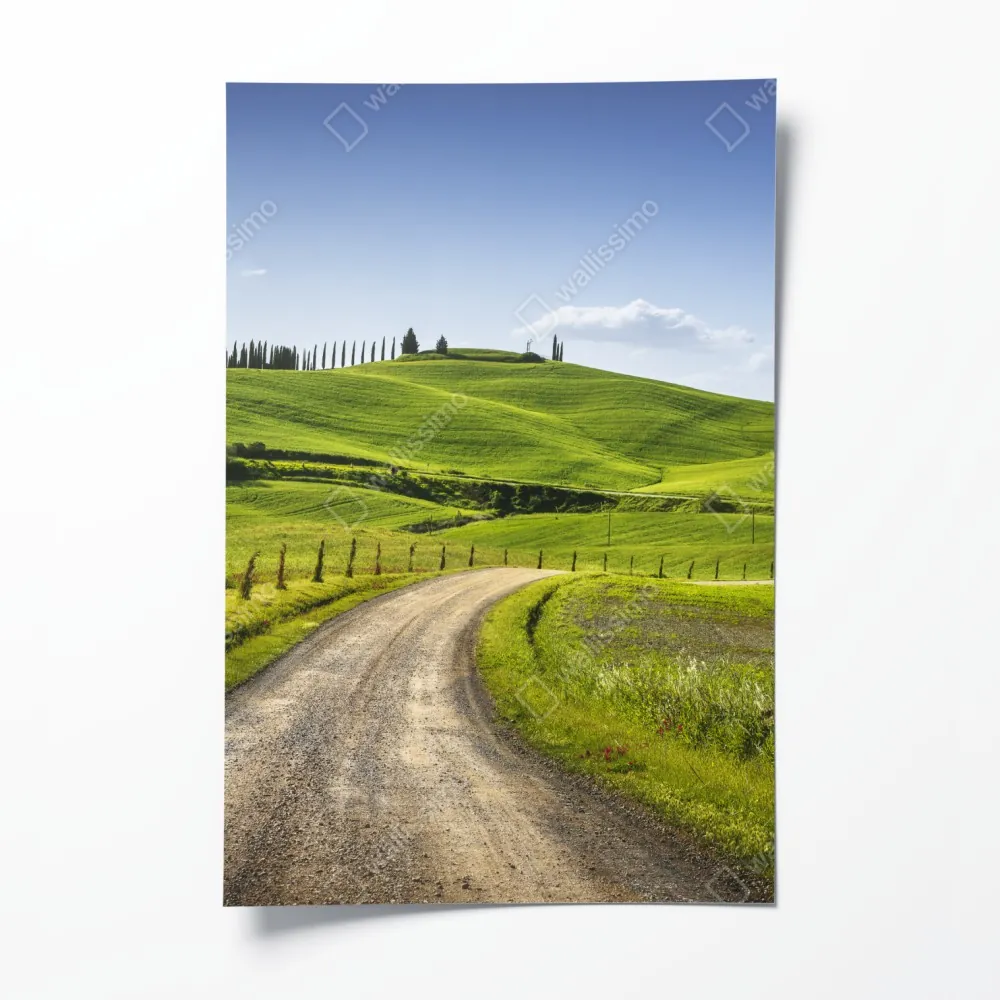 Poster ländliche straße in der Toskana durch grüne hügel – Wallnifity® Poster ländliche straße in der Toskana durch grüne hügel – Wallnifity®