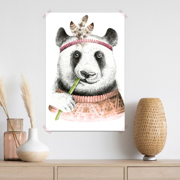 Poster boho aquarell-panda mit federn – Wallnifity® Poster boho aquarell-panda mit federn – Wallnifity®