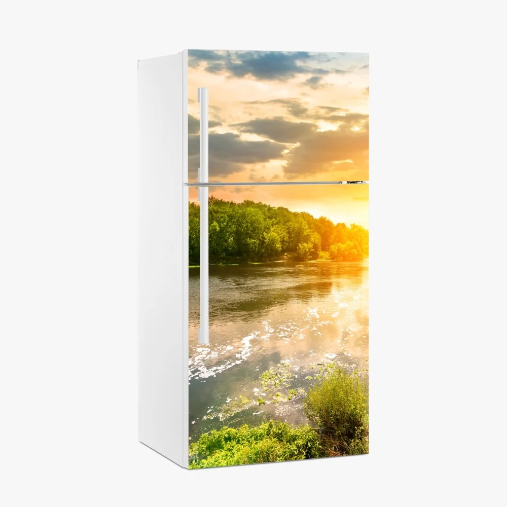 Kühlschrankaufkleber ruhiger sonnenuntergang am fluss im grünen wald – Wallnifity® Kühlschrankaufkleber ruhiger sonnenuntergang am fluss im grünen wald – Wallnifity®