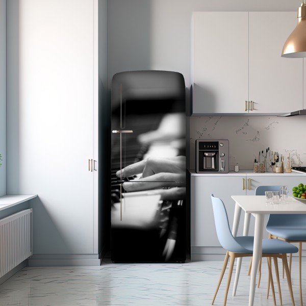 Kühlschrankaufkleber intime hände auf klaviertasten in monochrom – Wallnifity® Kühlschrankaufkleber intime hände auf klaviertasten in monochrom – Wallnifity®