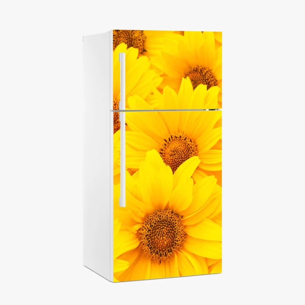 Kühlschrankaufkleber leuchtende gelbe sonnenblumen in nahaufnahme – Wallnifity®