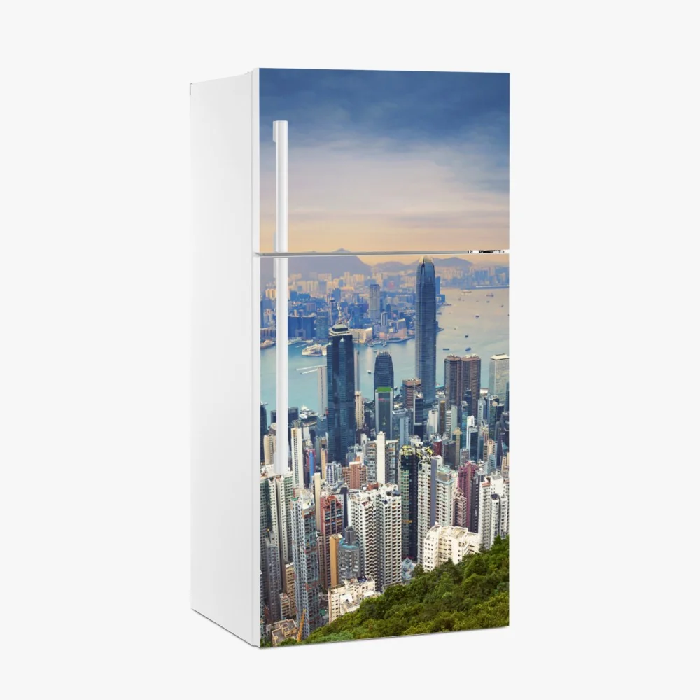 Kühlschrankaufkleber Hong Kong stadtpanorama bei dämmerung – Wallnifity®