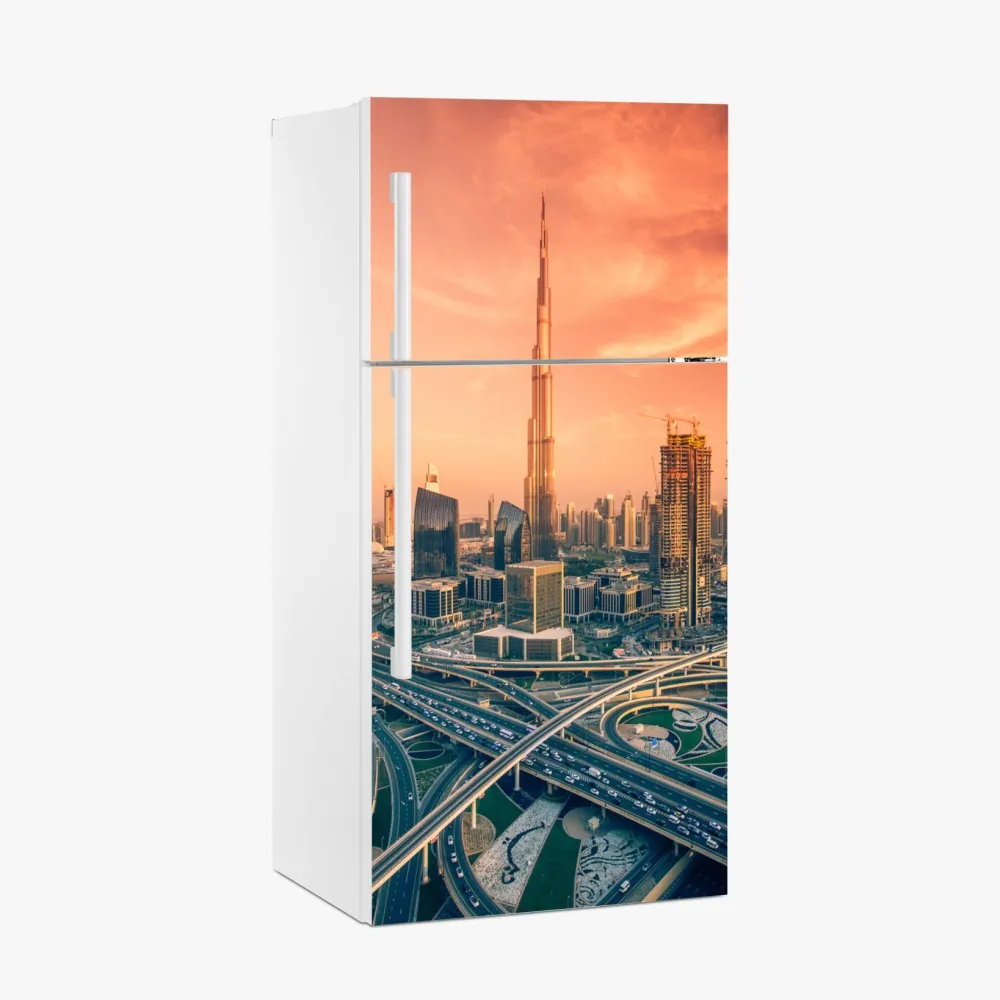 Kühlschrankaufkleber Dubai skyline bei sonnenuntergang – Wallnifity®