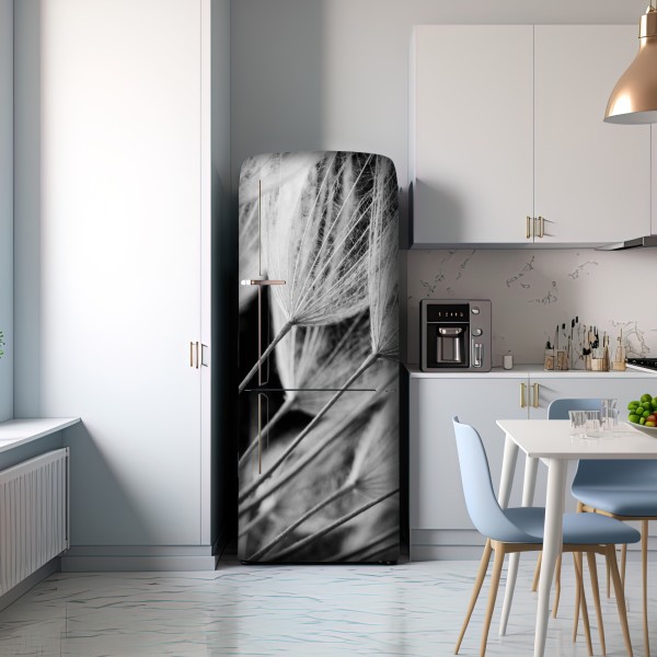 Kühlschrankaufkleber zarte nahaufnahme von löwenzahnsamen in monochrom – Wallnifity® Kühlschrankaufkleber zarte nahaufnahme von löwenzahnsamen in monochrom – Wallnifity®