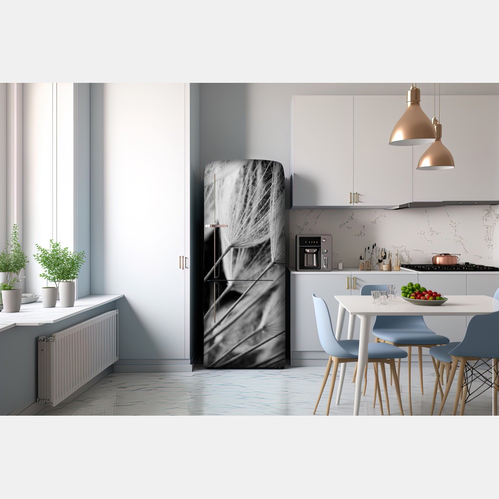 Kühlschrankaufkleber zarte nahaufnahme von löwenzahnsamen in monochrom – Wallnifity® Kühlschrankaufkleber zarte nahaufnahme von löwenzahnsamen in monochrom – Wallnifity®