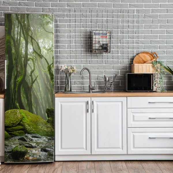Kühlschrankaufkleber monstera-blattmuster mit goldakzenten – Wallnifity®
