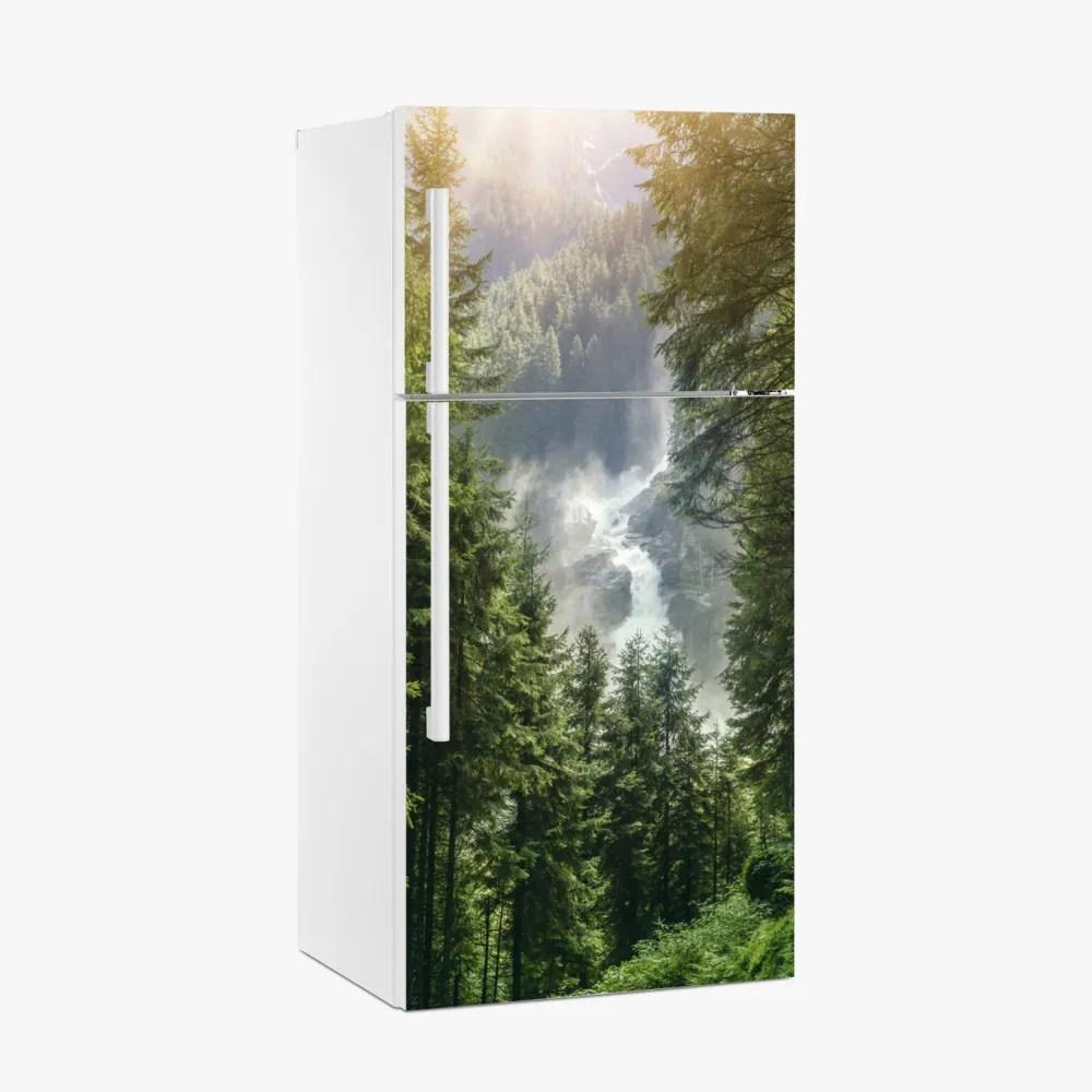 Kühlschrankaufkleber Krimml wasserfall im üppigen alpinen wald – Wallnifity®