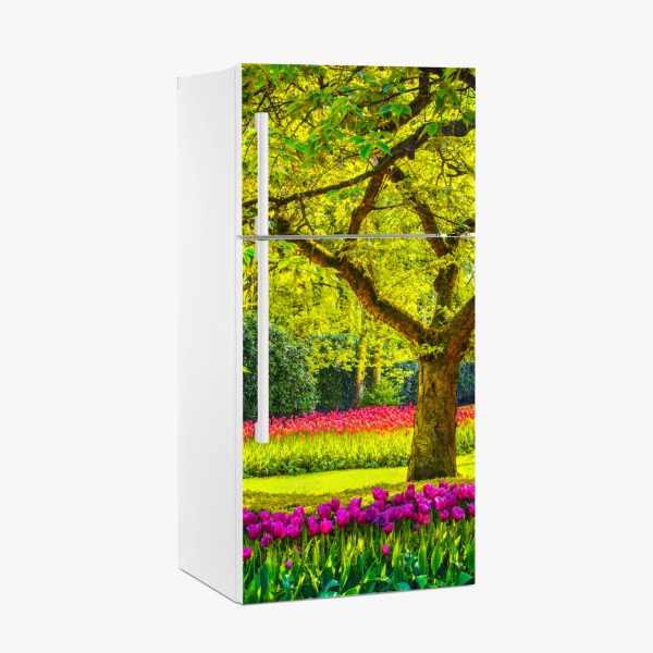 Kühlschrankaufkleber rosa papagei und chrysantheme - botanisches motiv – Wallnifity®