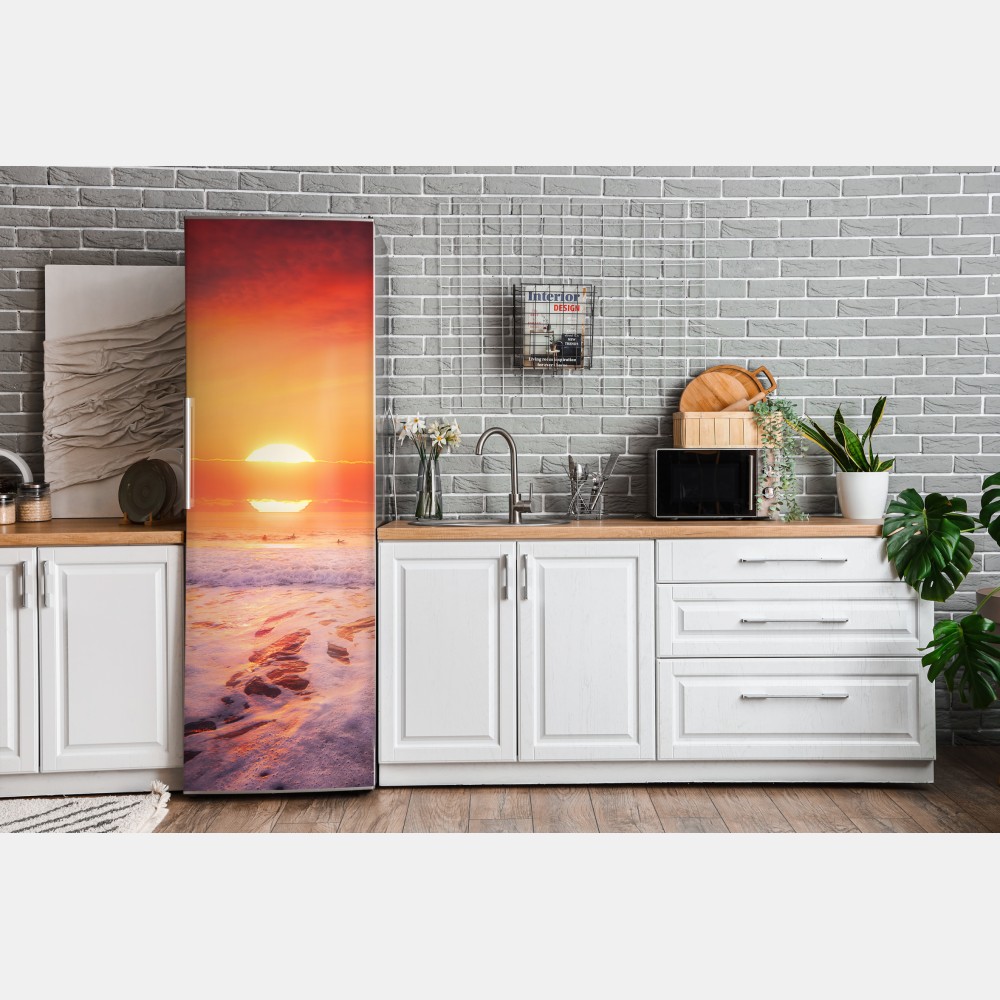 Kühlschrankaufkleber goldener sonnenuntergang über ruhigem strand – Wallnifity® Kühlschrankaufkleber goldener sonnenuntergang über ruhigem strand – Wallnifity®