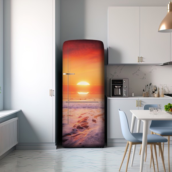 Kühlschrankaufkleber goldener sonnenuntergang über ruhigem strand – Wallnifity® Kühlschrankaufkleber goldener sonnenuntergang über ruhigem strand – Wallnifity®