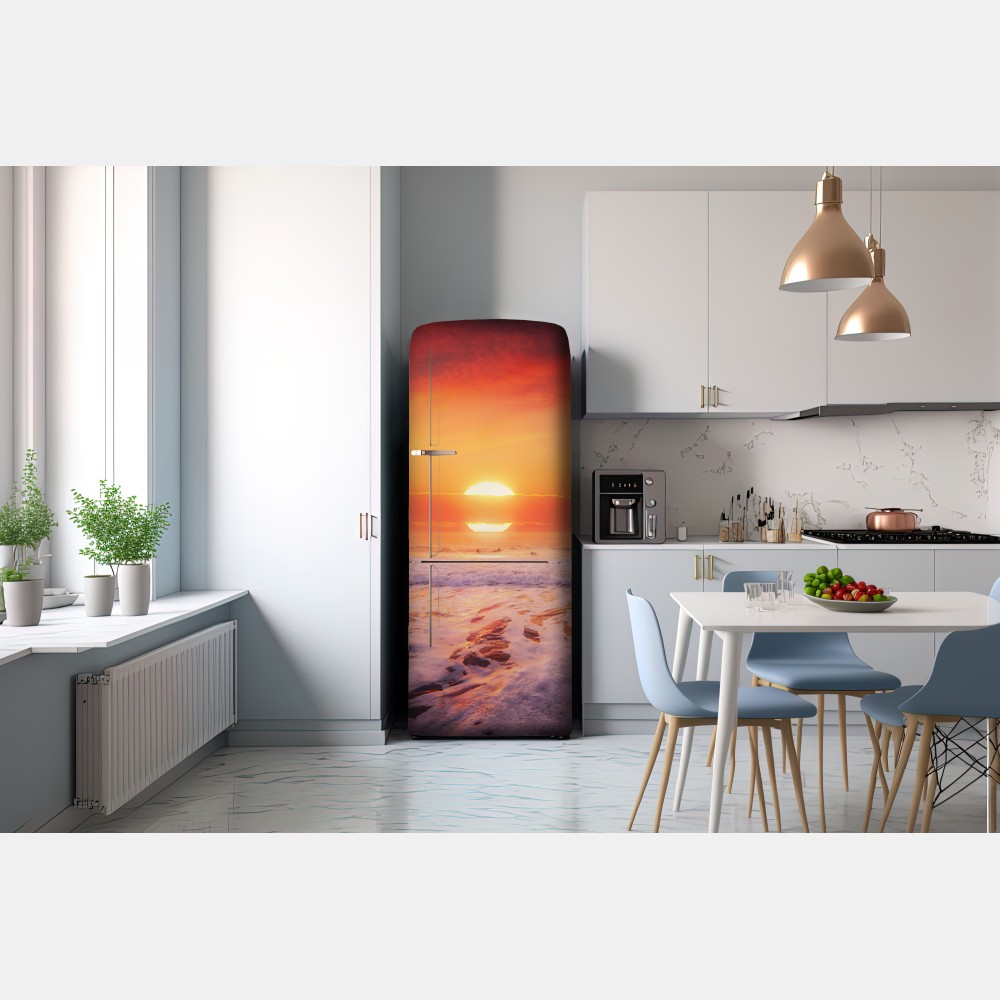 Kühlschrankaufkleber goldener sonnenuntergang über ruhigem strand – Wallnifity® Kühlschrankaufkleber goldener sonnenuntergang über ruhigem strand – Wallnifity®