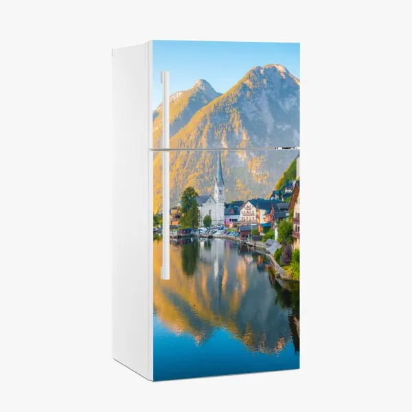 Kühlschrankaufkleber goldenes blattmuster auf weißem hintergrund – Wallnifity®