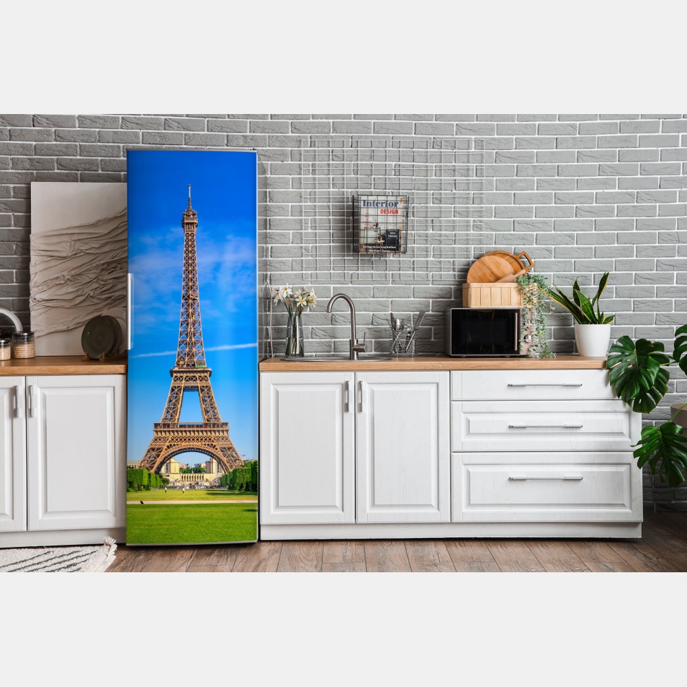 Kühlschrankaufkleber Eiffelturm am Champ de Mars, lebendige pariser skyline – Wallnifity® Kühlschrankaufkleber Eiffelturm am Champ de Mars, lebendige pariser skyline – Wallnifity®