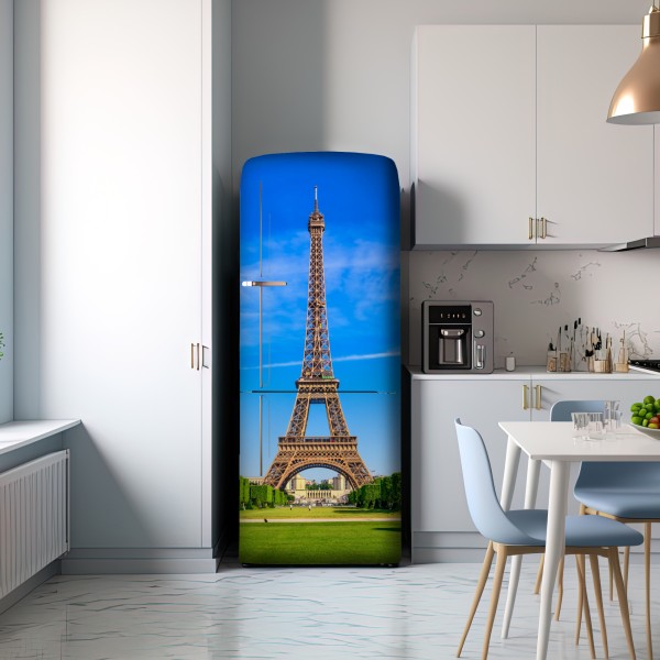 Kühlschrankaufkleber Eiffelturm am Champ de Mars, lebendige pariser skyline – Wallnifity® Kühlschrankaufkleber Eiffelturm am Champ de Mars, lebendige pariser skyline – Wallnifity®