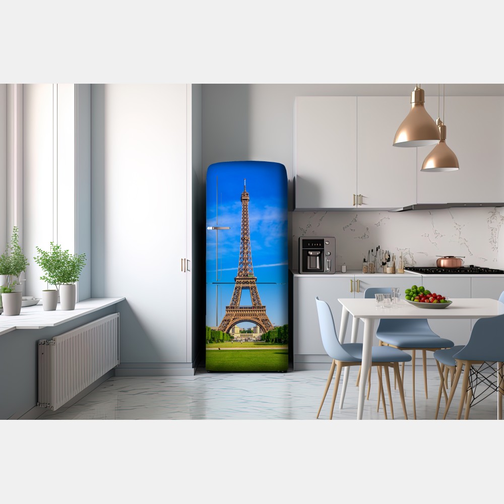 Kühlschrankaufkleber Eiffelturm am Champ de Mars, lebendige pariser skyline – Wallnifity® Kühlschrankaufkleber Eiffelturm am Champ de Mars, lebendige pariser skyline – Wallnifity®