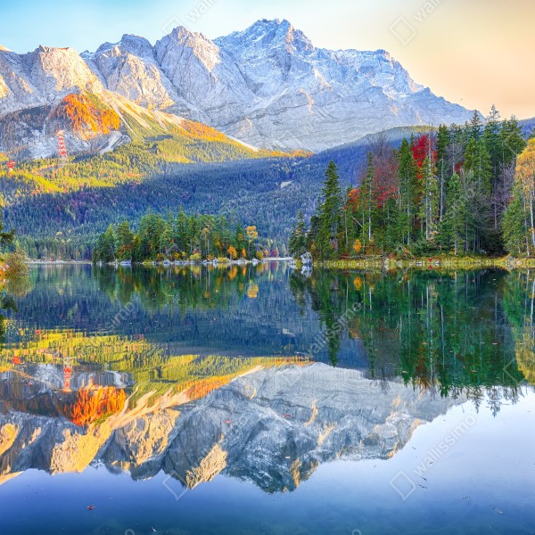 Kühlschrankaufkleber herbstliche spiegelung am Eibsee bei Zugspitze – Wallnifity® Kühlschrankaufkleber herbstliche spiegelung am Eibsee bei Zugspitze – Wallnifity®