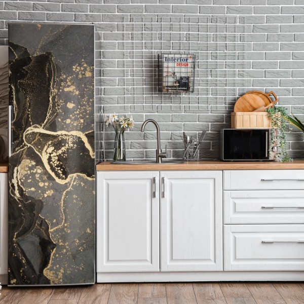Kühlschrankaufkleber luxuriöser schwarz-goldener marmor abstrakt – Wallnifity® Kühlschrankaufkleber luxuriöser schwarz-goldener marmor abstrakt – Wallnifity®