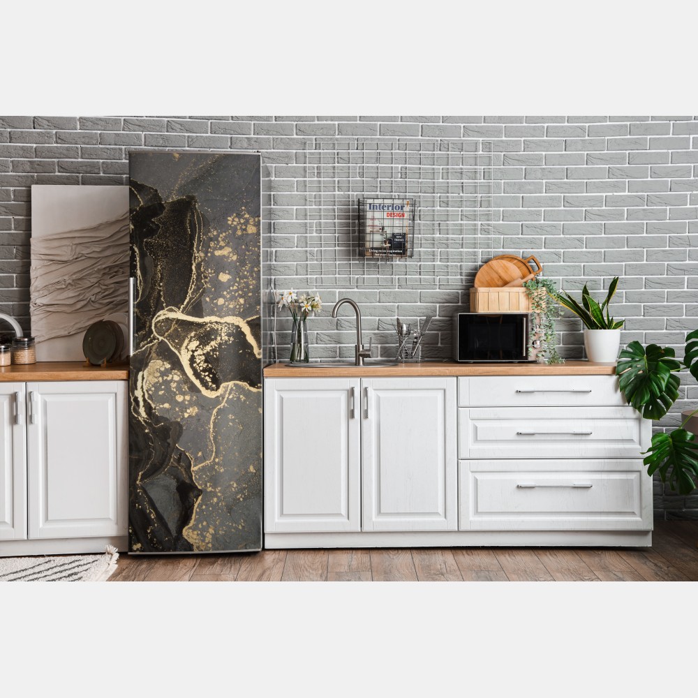 Kühlschrankaufkleber luxuriöser schwarz-goldener marmor abstrakt – Wallnifity® Kühlschrankaufkleber luxuriöser schwarz-goldener marmor abstrakt – Wallnifity®