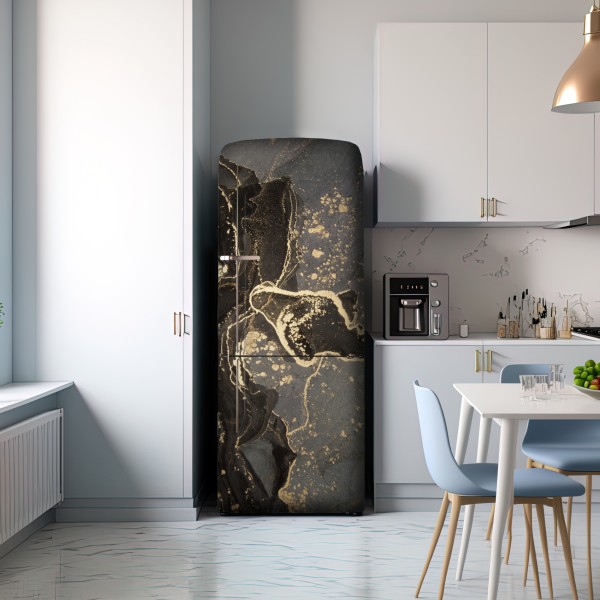 Kühlschrankaufkleber luxuriöser schwarz-goldener marmor abstrakt – Wallnifity® Kühlschrankaufkleber luxuriöser schwarz-goldener marmor abstrakt – Wallnifity®