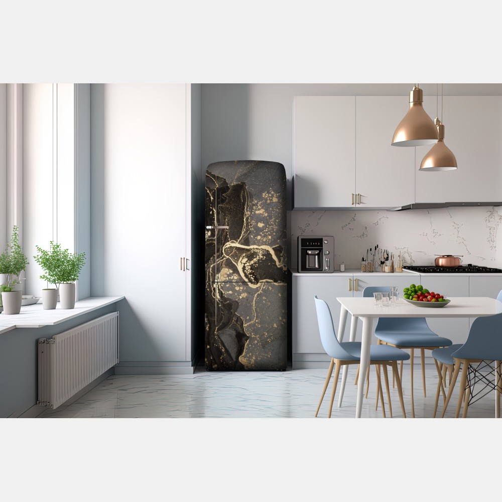 Kühlschrankaufkleber luxuriöser schwarz-goldener marmor abstrakt – Wallnifity® Kühlschrankaufkleber luxuriöser schwarz-goldener marmor abstrakt – Wallnifity®