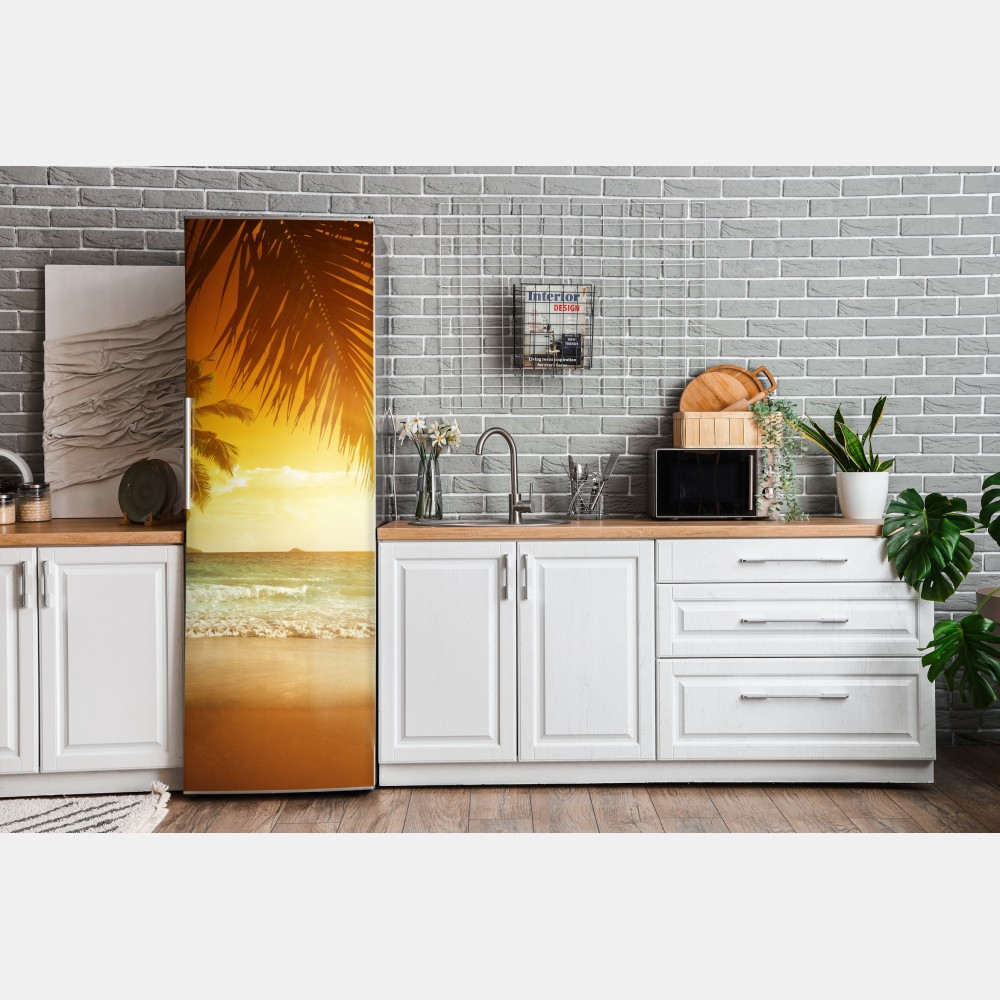 Kühlschrankaufkleber goldener sonnenuntergang an einem strand in der Karibik – Wallnifity® Kühlschrankaufkleber goldener sonnenuntergang an einem strand in der Karibik – Wallnifity®