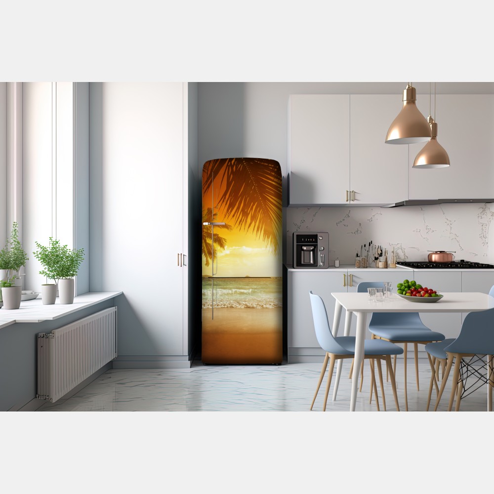 Kühlschrankaufkleber goldener sonnenuntergang an einem strand in der Karibik – Wallnifity® Kühlschrankaufkleber goldener sonnenuntergang an einem strand in der Karibik – Wallnifity®