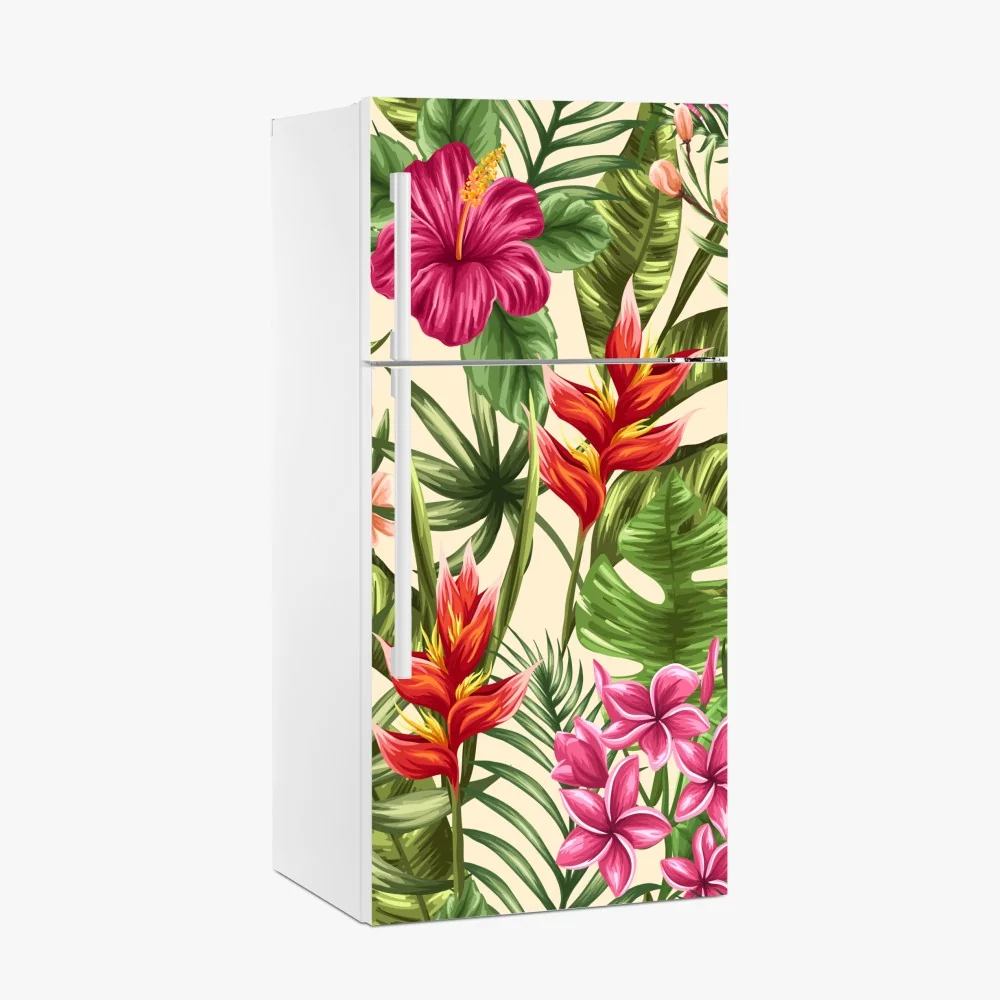 Kühlschrankaufkleber tropisches blumenmuster mit hibiskus und plumeria – Wallnifity® Kühlschrankaufkleber tropisches blumenmuster mit hibiskus und plumeria – Wallnifity®