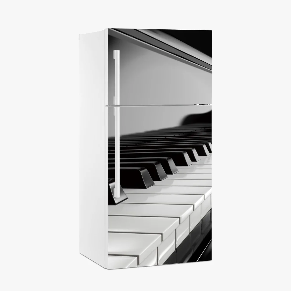 Kühlschrankaufkleber elegante schwarzweiß klaviertasten – Wallnifity® Kühlschrankaufkleber elegante schwarzweiß klaviertasten – Wallnifity®