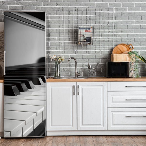 Kühlschrankaufkleber elegante schwarzweiß klaviertasten – Wallnifity® Kühlschrankaufkleber elegante schwarzweiß klaviertasten – Wallnifity®