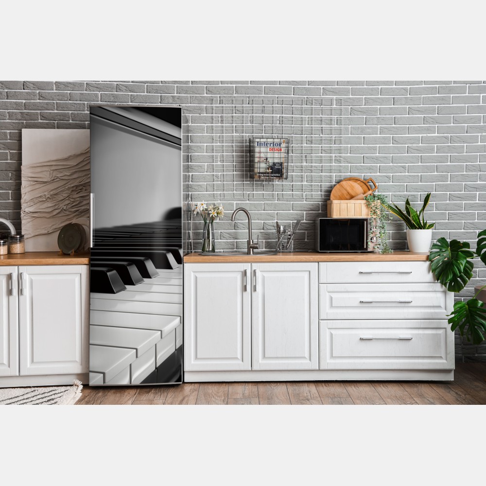 Kühlschrankaufkleber elegante schwarzweiß klaviertasten – Wallnifity® Kühlschrankaufkleber elegante schwarzweiß klaviertasten – Wallnifity®