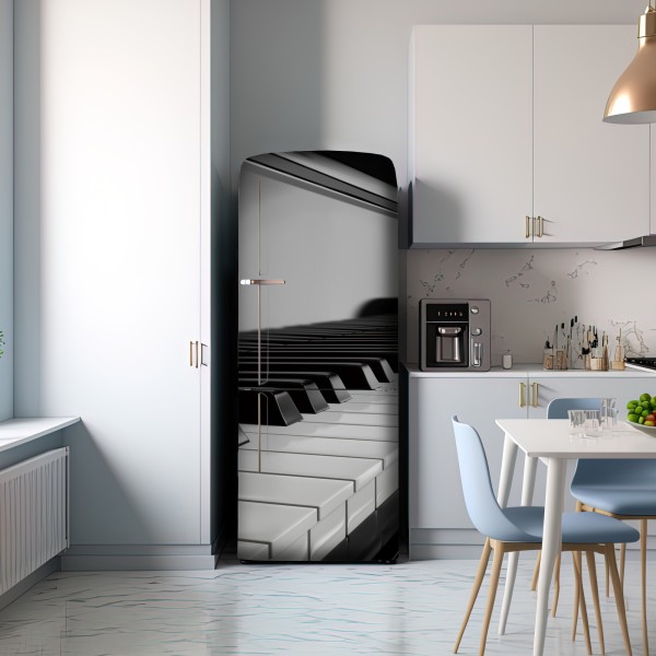 Kühlschrankaufkleber elegante schwarzweiß klaviertasten – Wallnifity® Kühlschrankaufkleber elegante schwarzweiß klaviertasten – Wallnifity®
