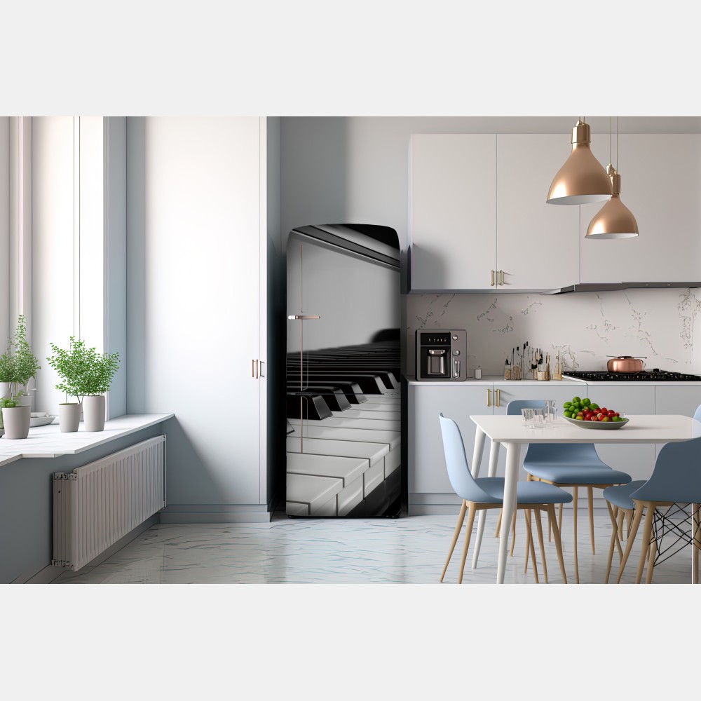 Kühlschrankaufkleber elegante schwarzweiß klaviertasten – Wallnifity® Kühlschrankaufkleber elegante schwarzweiß klaviertasten – Wallnifity®