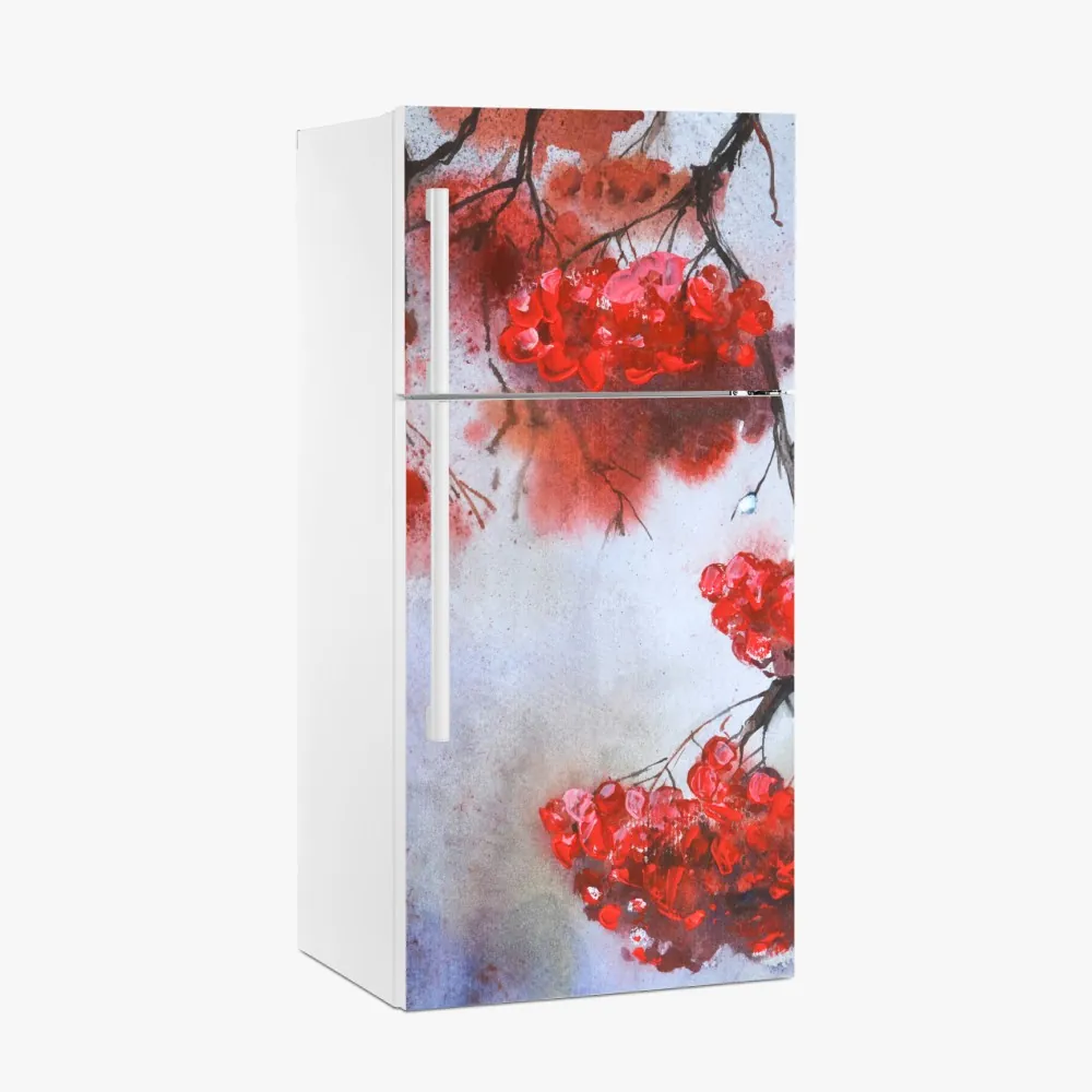 Kühlschrankaufkleber aquarell rote beeren an zweigen – Wallnifity®