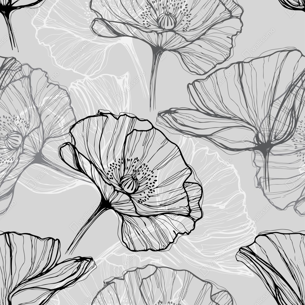 Kühlschrankaufkleber zarter grauer mohn in linienzeichnung – Wallnifity® Kühlschrankaufkleber zarter grauer mohn in linienzeichnung – Wallnifity®