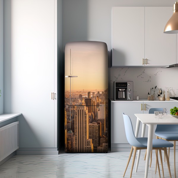 Kühlschrankaufkleber goldener sonnenuntergang über der skyline von New York – Wallnifity® Kühlschrankaufkleber goldener sonnenuntergang über der skyline von New York – Wallnifity®