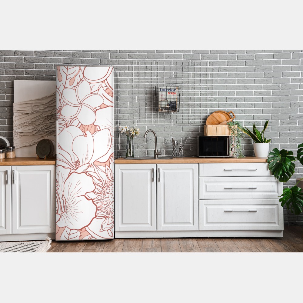 Kühlschrankaufkleber zartes korallenfarbenes blumenmuster – Wallnifity® Kühlschrankaufkleber zartes korallenfarbenes blumenmuster – Wallnifity®