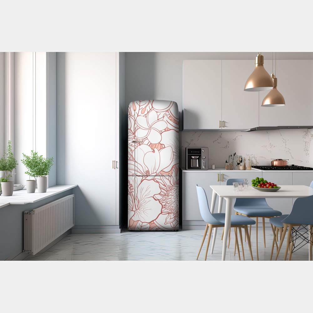 Kühlschrankaufkleber zartes korallenfarbenes blumenmuster – Wallnifity® Kühlschrankaufkleber zartes korallenfarbenes blumenmuster – Wallnifity®