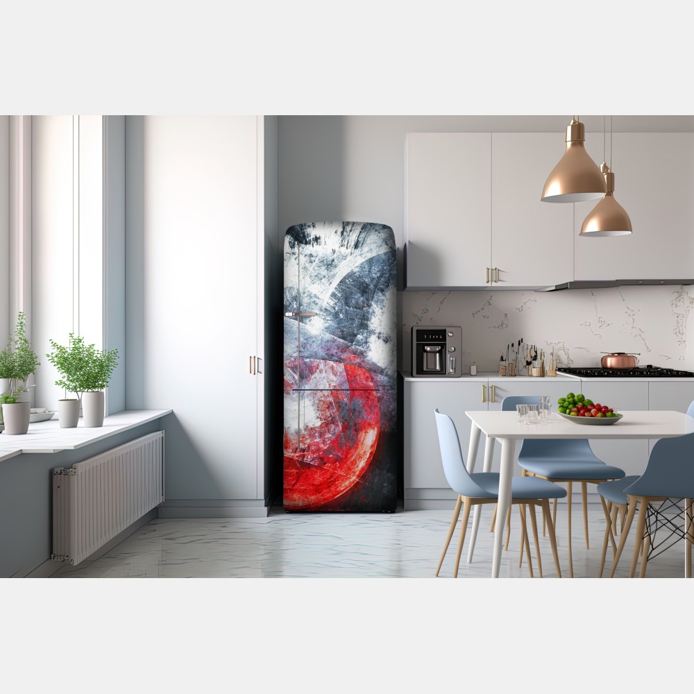 Kühlschrankaufkleber dynamische rote und weiße abstrakte komposition – Wallnifity® Kühlschrankaufkleber dynamische rote und weiße abstrakte komposition – Wallnifity®