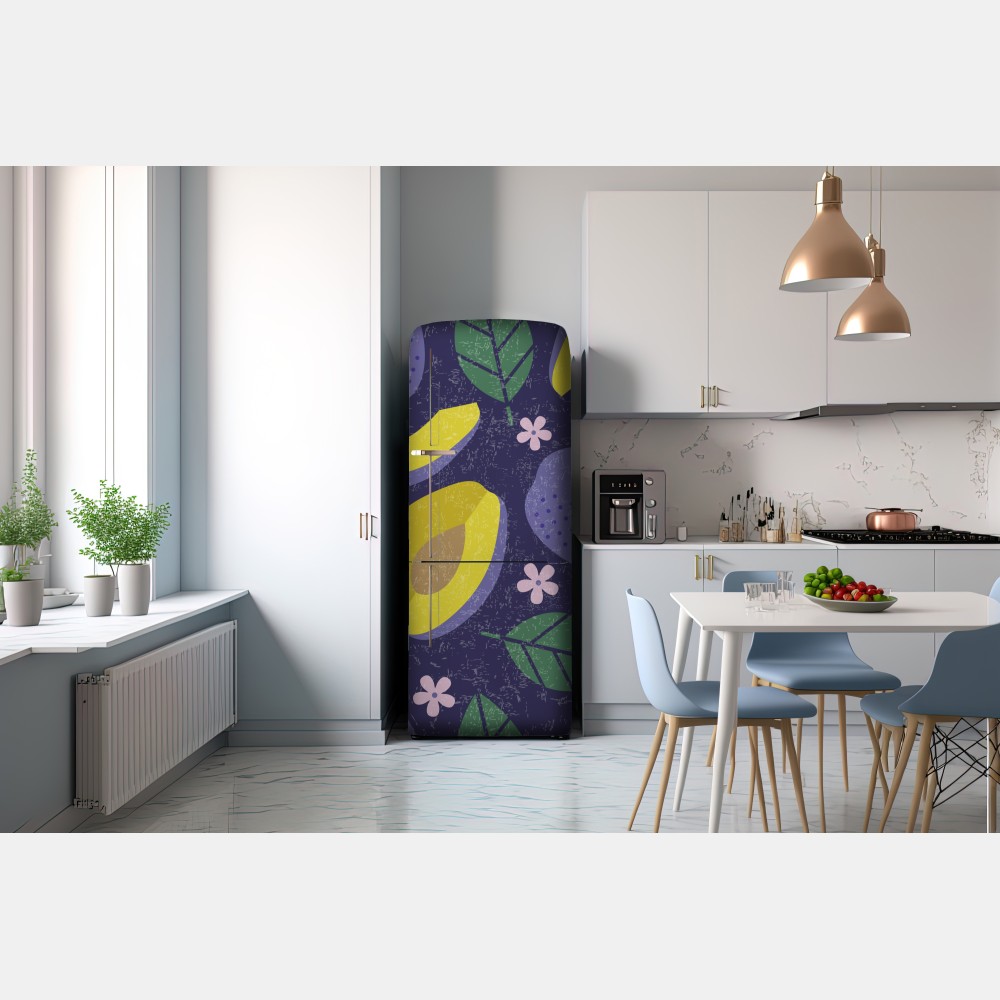 Kühlschrankaufkleber verspieltes pflaumenmuster mit blättern – Wallnifity® Kühlschrankaufkleber verspieltes pflaumenmuster mit blättern – Wallnifity®