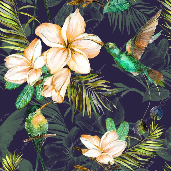 Kühlschrankaufkleber tropische kolibris und plumeria in aquarell – Wallnifity® Kühlschrankaufkleber tropische kolibris und plumeria in aquarell – Wallnifity®