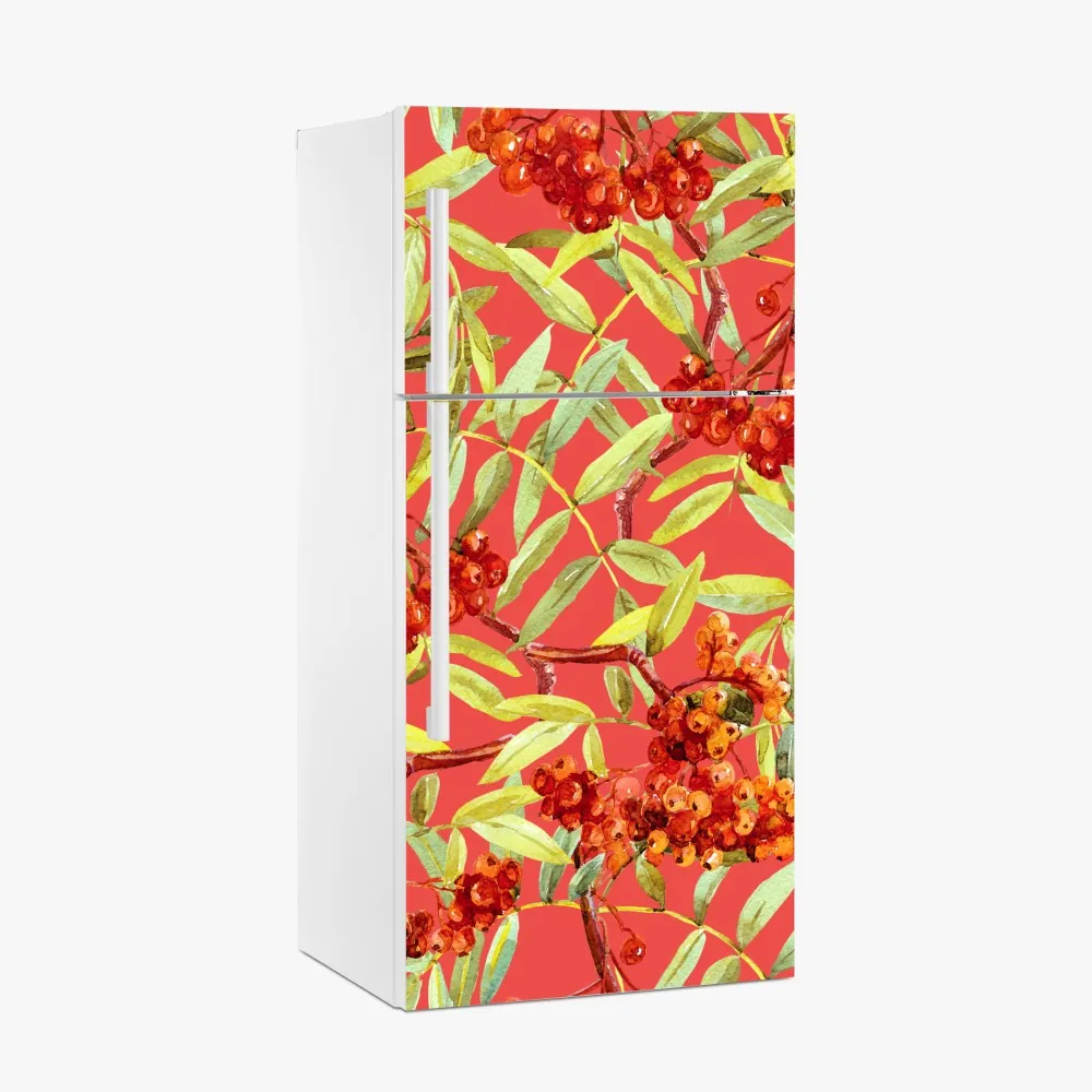 Kühlschrankaufkleber aquarellmuster mit vogelbeeren – Wallnifity®