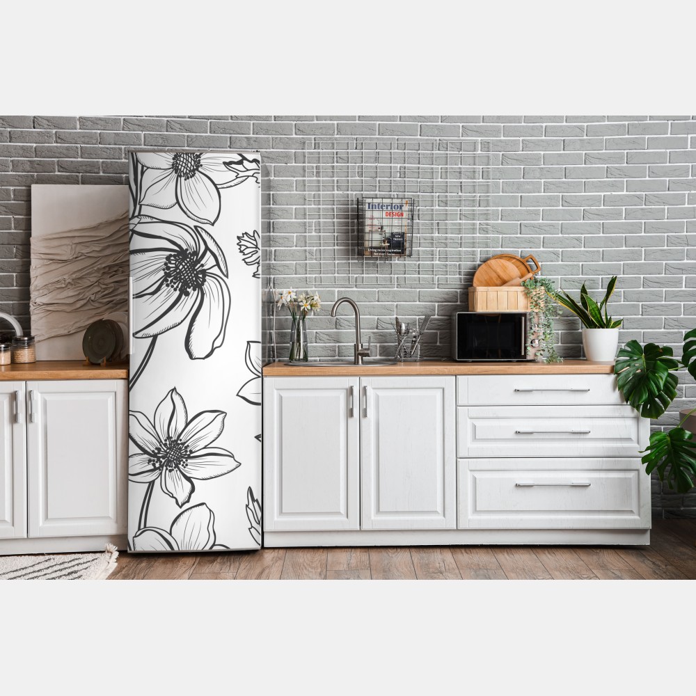 Kühlschrankaufkleber botanische linienzeichnung mit blumen – Wallnifity® Kühlschrankaufkleber botanische linienzeichnung mit blumen – Wallnifity®
