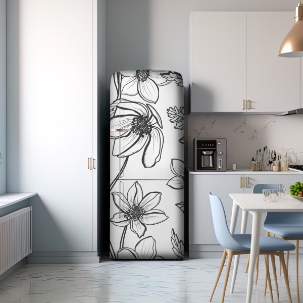 Kühlschrankaufkleber botanische linienzeichnung mit blumen – Wallnifity® Kühlschrankaufkleber botanische linienzeichnung mit blumen – Wallnifity®
