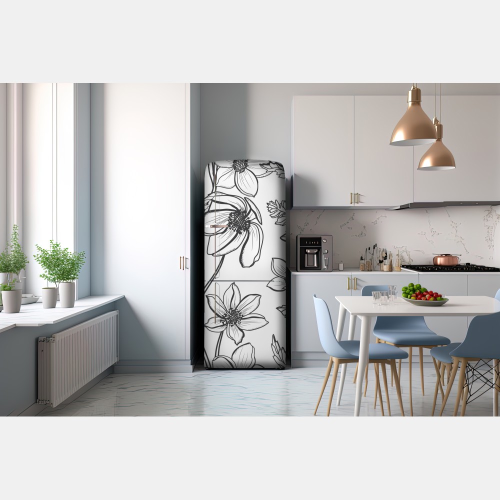 Kühlschrankaufkleber botanische linienzeichnung mit blumen – Wallnifity® Kühlschrankaufkleber botanische linienzeichnung mit blumen – Wallnifity®