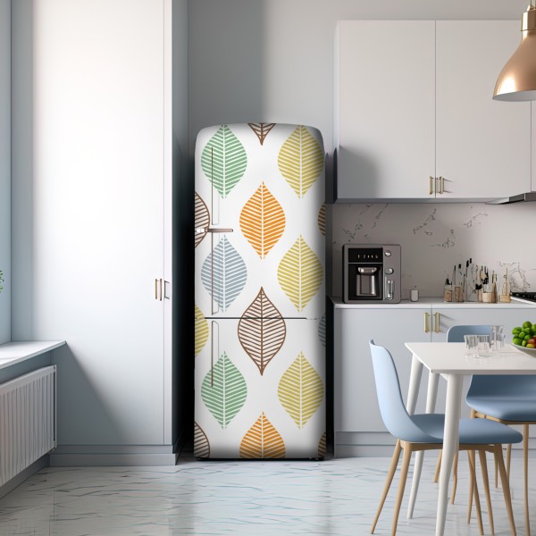 Kühlschrankaufkleber pastelliges blättermuster für die wand – Wallnifity® Kühlschrankaufkleber pastelliges blättermuster für die wand – Wallnifity®