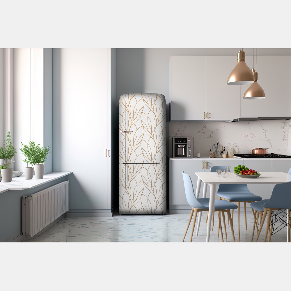 Kühlschrankaufkleber goldenes blattmuster auf weißem hintergrund – Wallnifity® Kühlschrankaufkleber goldenes blattmuster auf weißem hintergrund – Wallnifity®