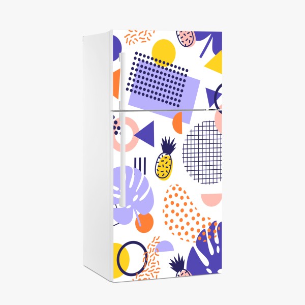 Kühlschrankaufkleber retro geometrisches fliesenmuster in türkis und orange – Wallnifity®