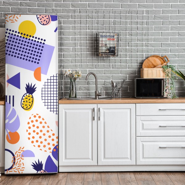 Kühlschrankaufkleber retro geometrisches fliesenmuster in türkis und orange – Wallnifity®